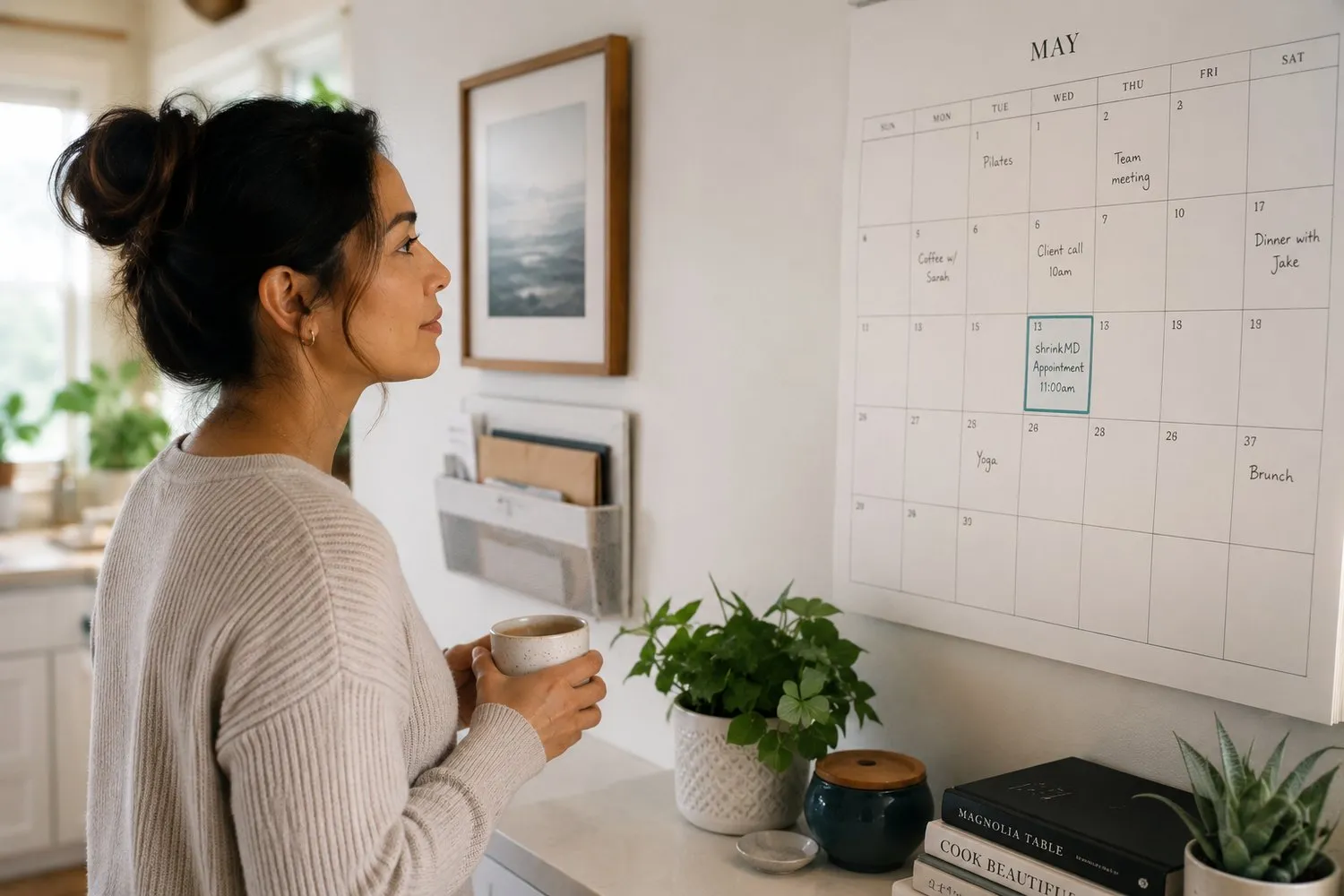 an organized, calm desk with a notebook, a sense of careful planning