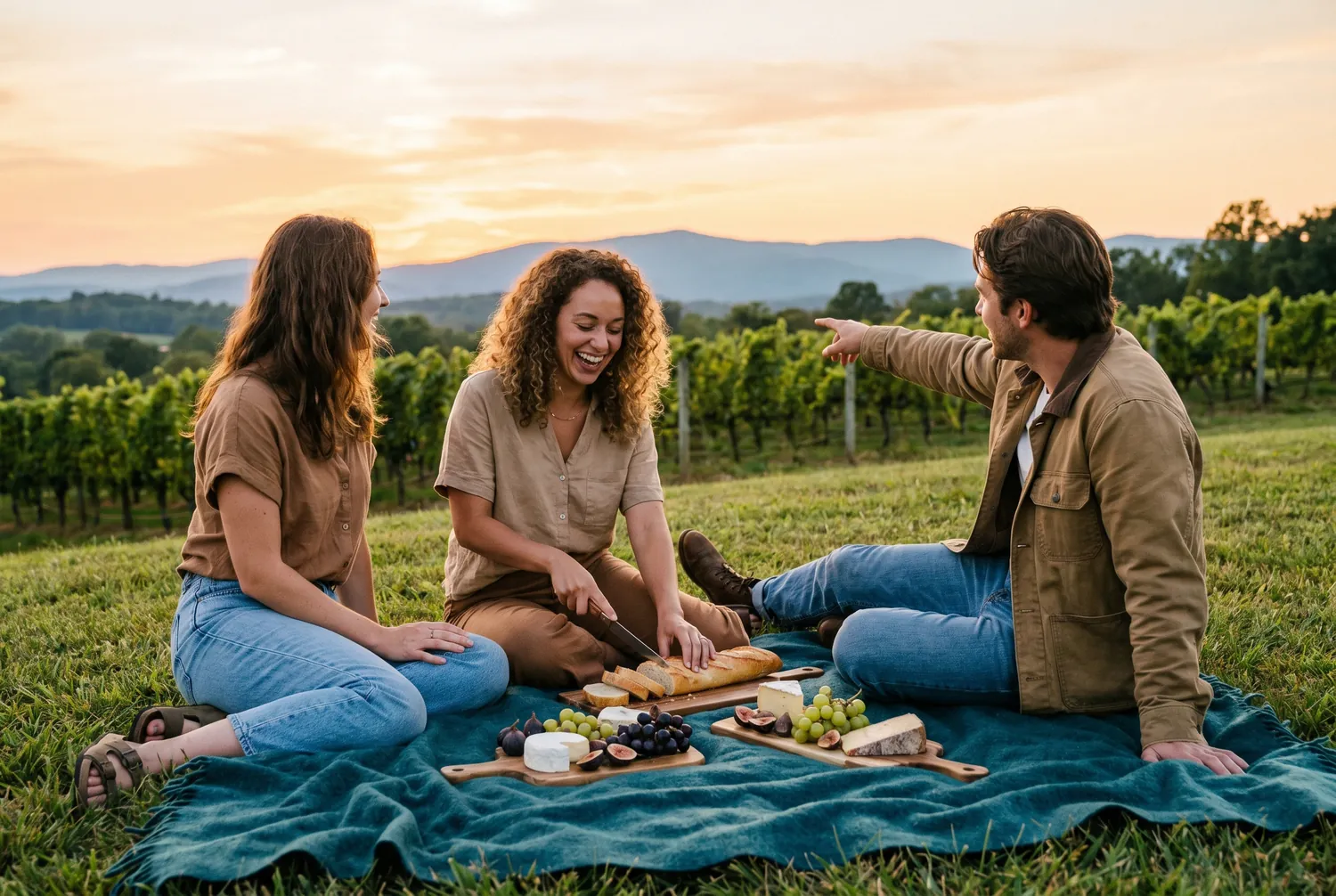 Vineyard picnic overlooking the Blue Ridge near Charlottesville Vineyard picnic overlooking the Blue Ridge near Charlottesville