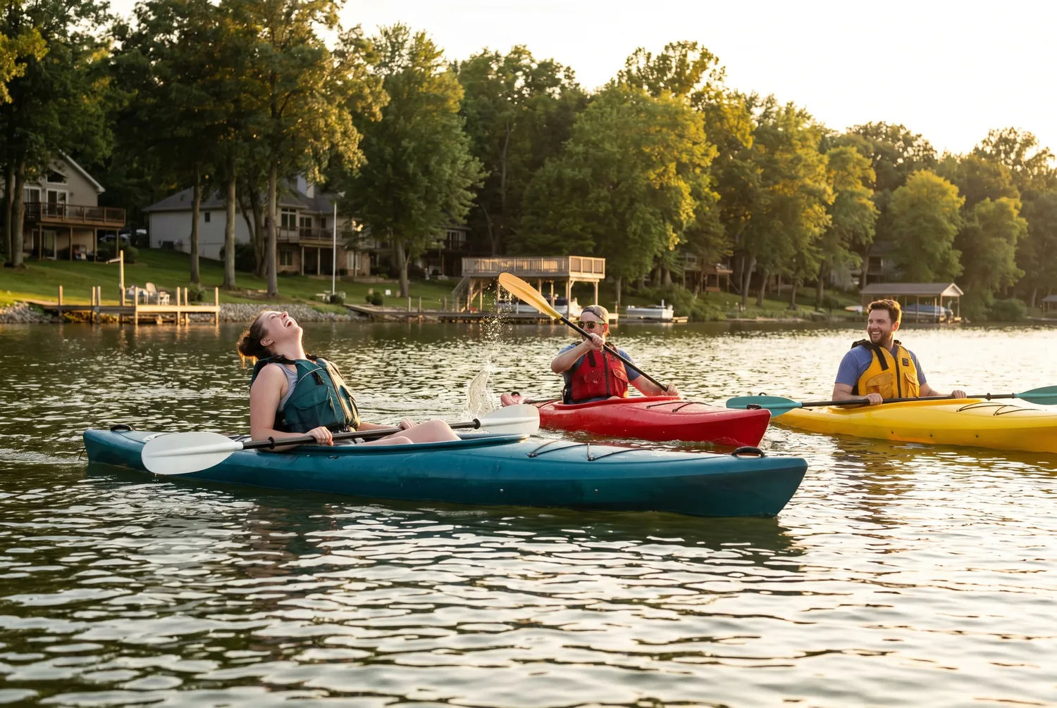 Kayaking Geist Reservoir at golden hour in Fishers Kayaking Geist Reservoir at golden hour in Fishers