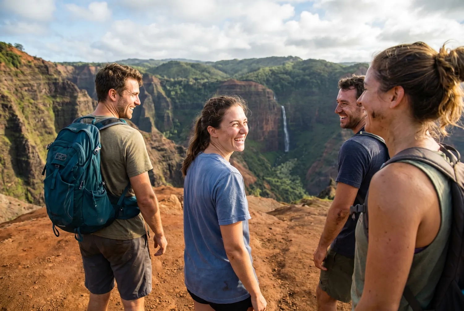 Hiking an emerald ridge trail on Kauai near Lihue Hiking an emerald ridge trail on Kauai near Lihue