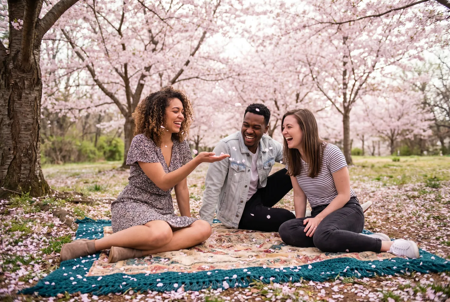 Picnic under blooming cherry blossoms in Macon Picnic under blooming cherry blossoms in Macon