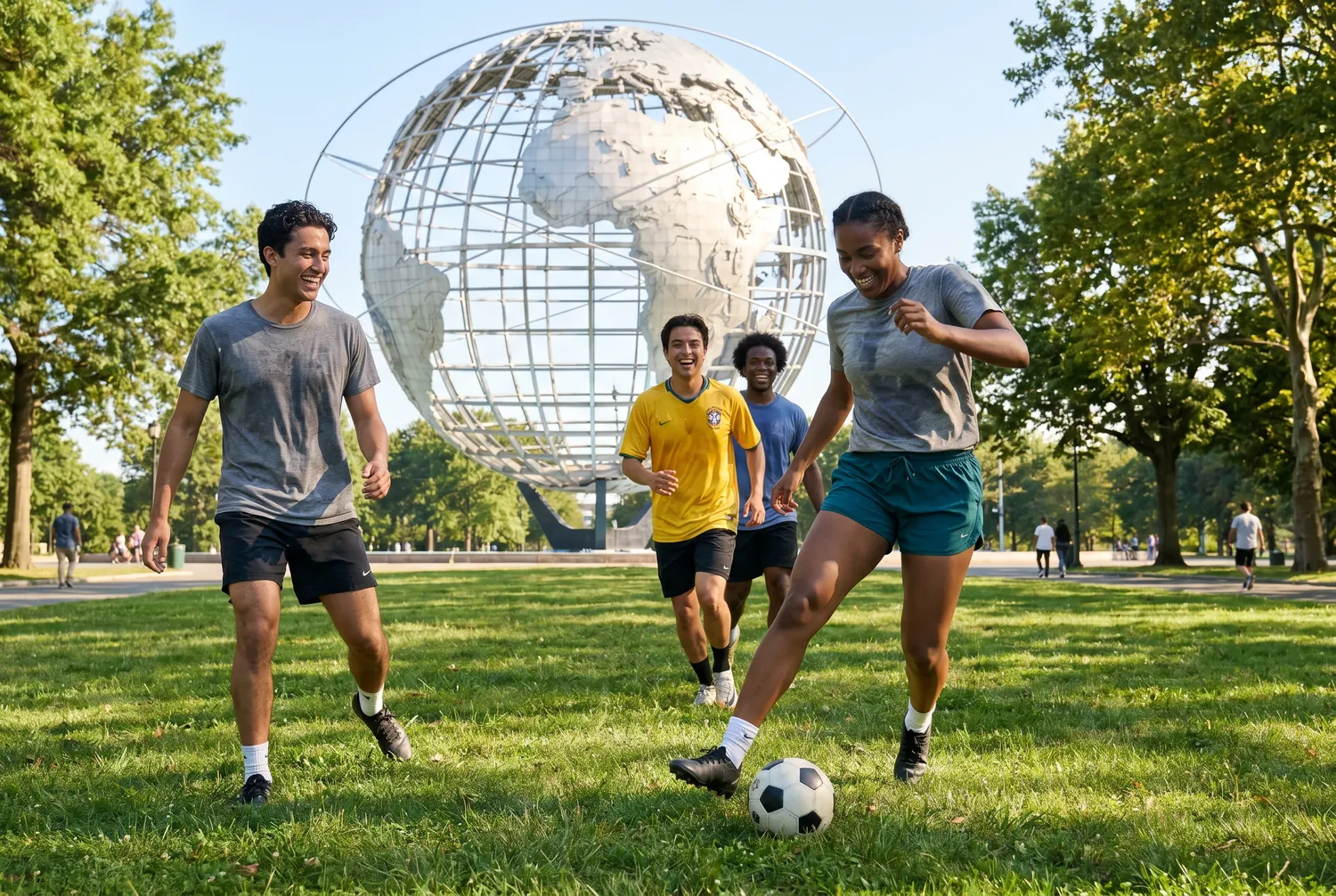 Pickup soccer in front of the Unisphere in Flushing Meadows, Queens Pickup soccer in front of the Unisphere in Flushing Meadows, Queens