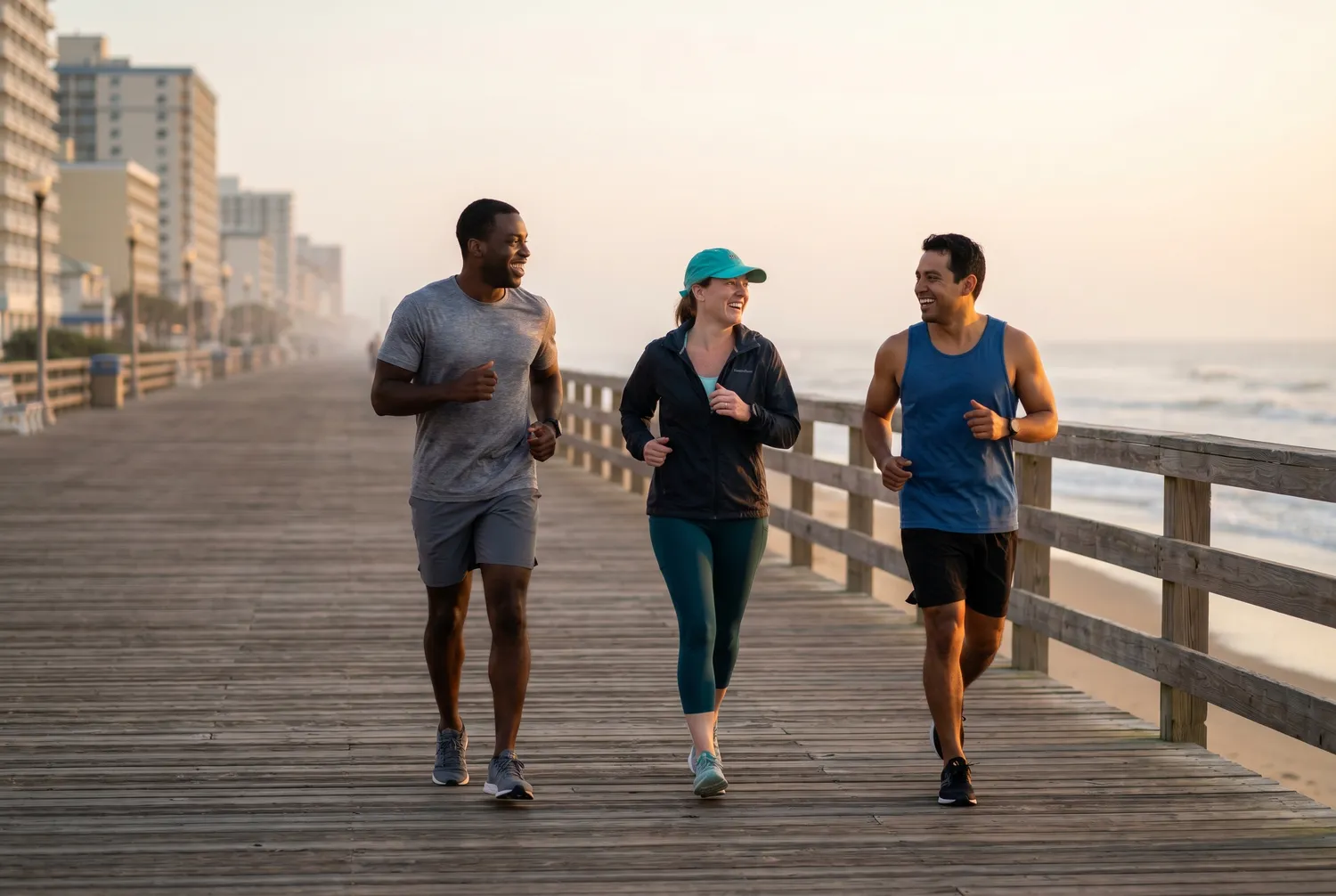 Sunrise jog on the Virginia Beach oceanfront boardwalk Sunrise jog on the Virginia Beach oceanfront boardwalk