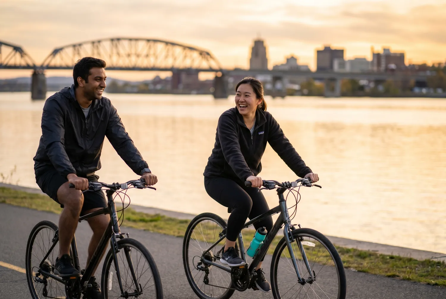 Cycling the Hudson riverfront trail in Albany, New York Cycling the Hudson riverfront trail in Albany, New York