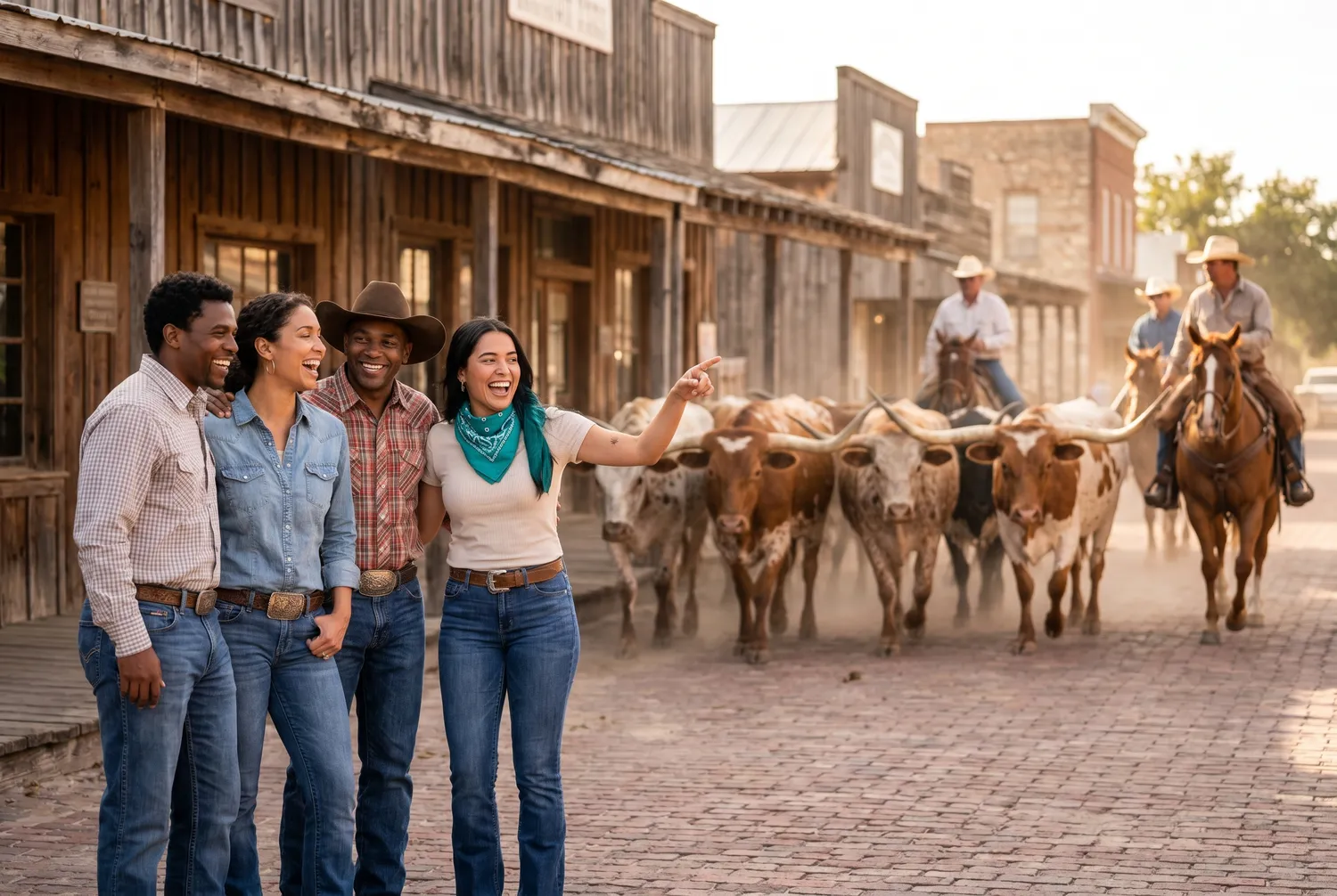 Watching the longhorn cattle drive in the Fort Worth Stockyards