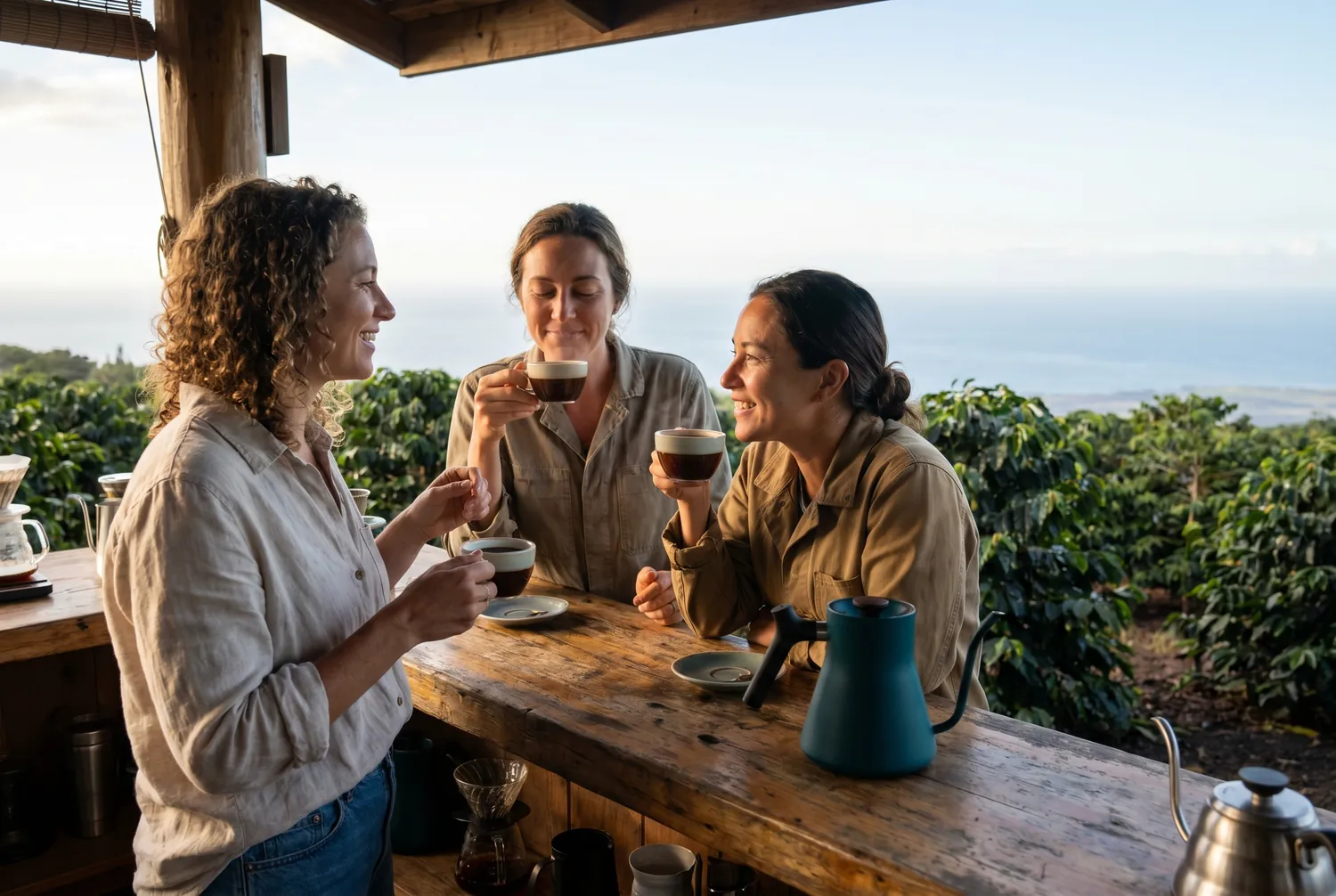 Coffee tasting on a Kona coffee farm above the coast