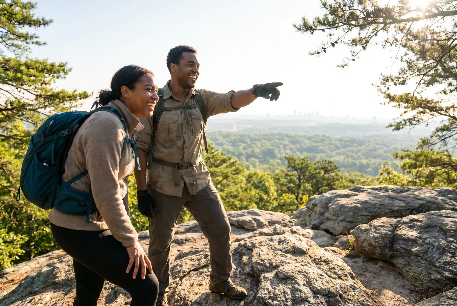 Hikers at a Kennesaw Mountain overlook near Marietta Hikers at a Kennesaw Mountain overlook near Marietta